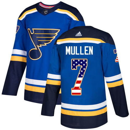 Adidas Blues #7 Joe Mullen Blue Home Authentic USA Flag Stitched NHL Jersey